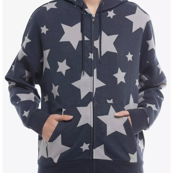 Social Collision® Dark Blue & Grey Star Girls Hoodie size XL - Picture 1 of 9